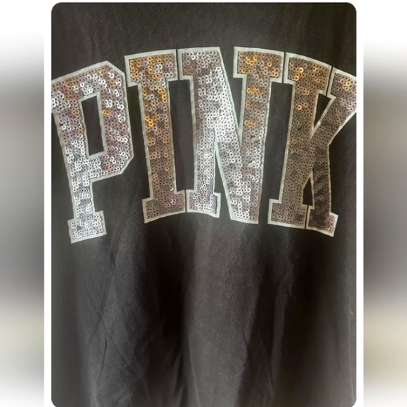 PINK VS Sequin Bling 💎 Logo Tee Shirt Black & Silver - Picture 3 of 6